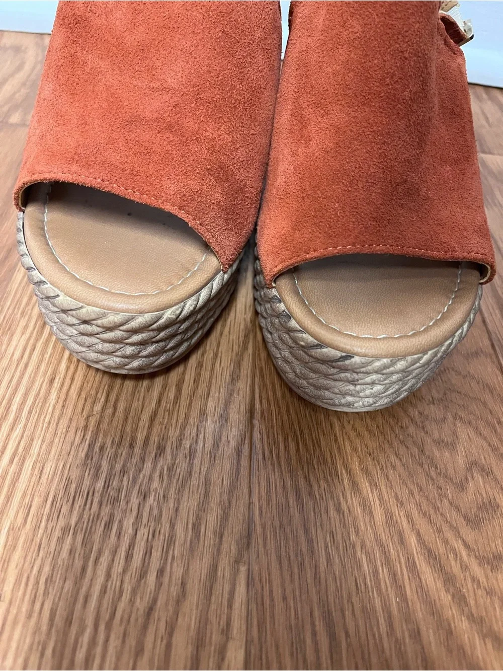 Rust Suede Espadrille Wedge Sandals with Slingback Strap